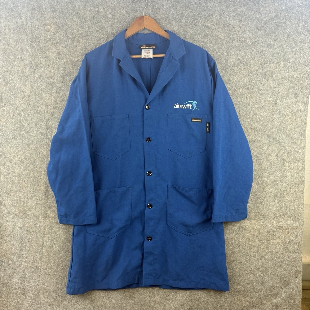 Workrite FR Lab Coat Mens Large Nomex Industrial Uniform Blue Flame Resistant